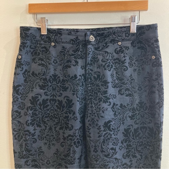 JOSEPH RIBKOFF Sz 8 Navy With Paisley Black Velvet Brocade Slim Trouser Pants - Picture 3 of 10